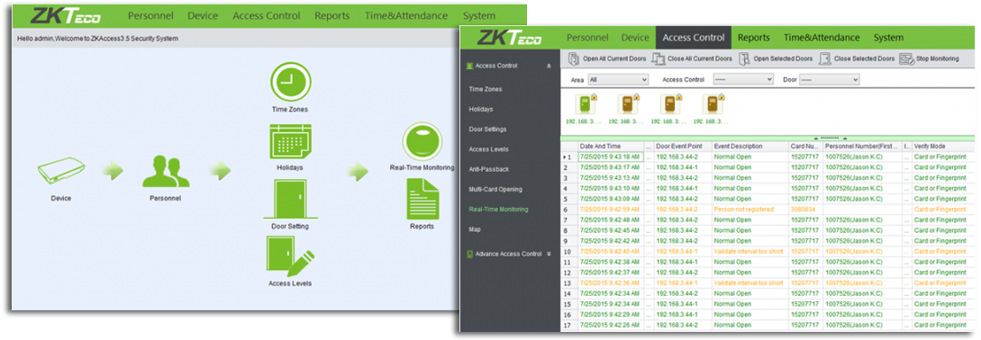 ZKAccess Access Control Software Dashboard